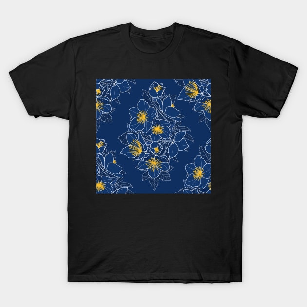 Christmas rose dark blue T-Shirt by kobyakov